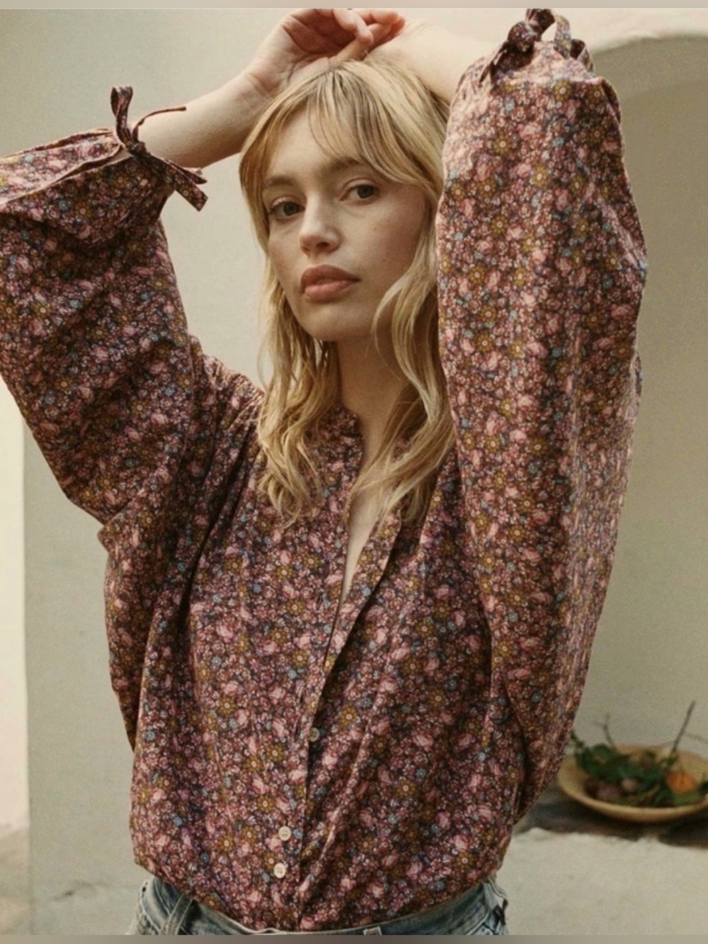 Doen O’Keefe blue canyon floral blouse small